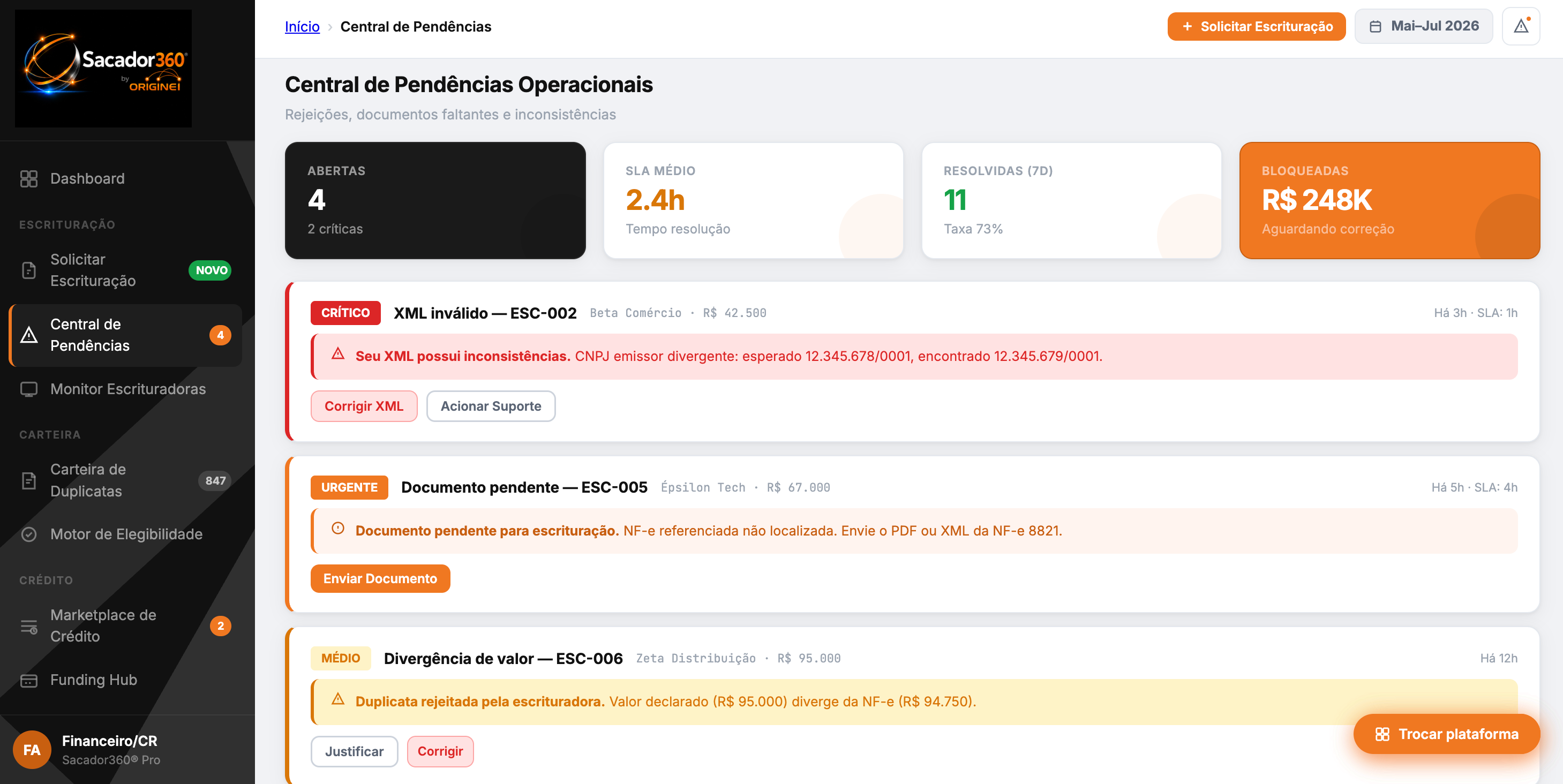 Central de Pendências no Sacador360®